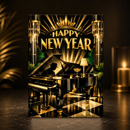 Glamoureuze Art Deco Piano Nieuwjaar Feestdagen Kaart