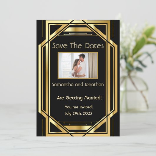 Glamoureuze Art Deco Save the Dates Kaart (Staand voorkant)