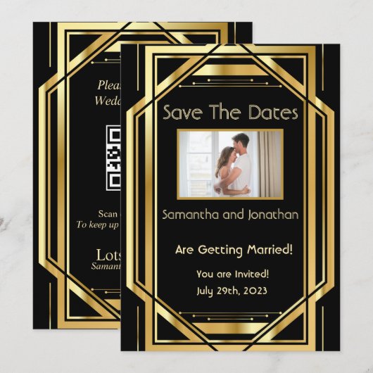 Glamoureuze Art Deco Save the Dates Kaart (Voorkant / Achterkant)