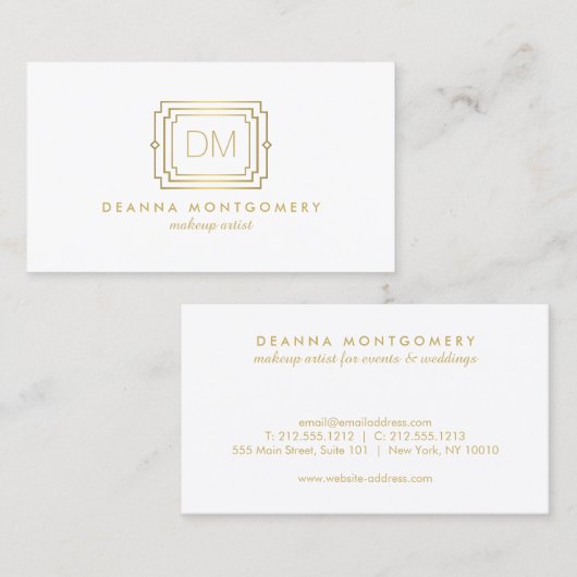Glamoureuze Art Deco Wit/Goud Beauty Make-up Artis Visitekaartje (Voorkant / Achterkant)