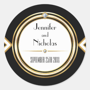 Glamoureuze ArtDeco geometrische bruiloft envelop  Ronde Sticker