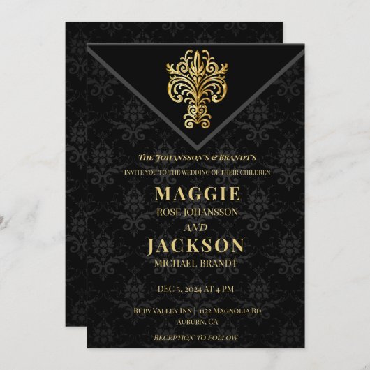 Glamoureuze avondbruiloft kaart (Voorkant / Achterkant)