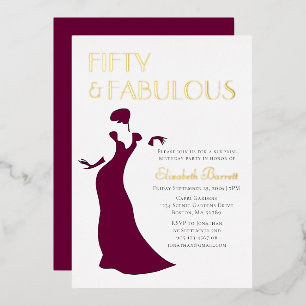 Glamoureuze avondjurk Vijftig en Fabulous Verjaard Folie Uitnodiging