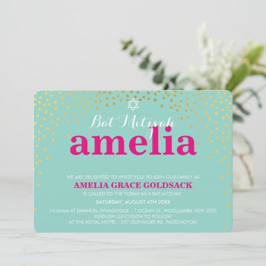 GLAMOUREUZE BAT MITZVAH rustieke gouden confetti m Kaart (Staand voorkant)