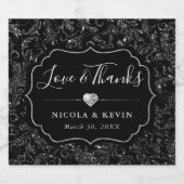 Glamoureuze Black and Silver Glitter Wedding Sparkling Wijnetiket (Enkel label)