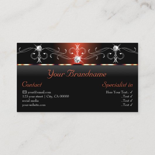 Glamoureuze Black Brown Squiggled Jewels met foto Visitekaartje (Achterkant)