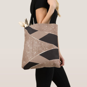 Glamoureuze Black Gold Glitter Curved Triangle Geo Tote Bag