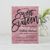 Glamoureuze Black Pink Glitter Sequins Sweet 16 Kaart (Staand voorkant)