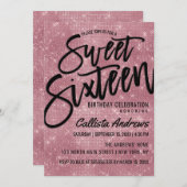 Glamoureuze Black Pink Glitter Sequins Sweet 16 Kaart (Voorkant / Achterkant)