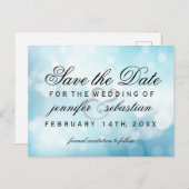 Glamoureuze blauwe bokeh lichte bruiloft briefkaart (Voorkant / Achterkant)