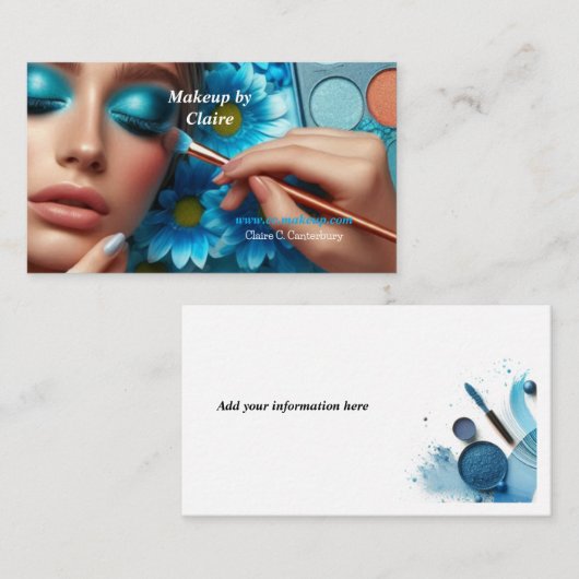 Glamoureuze blauwe oogschaduw make-up visitekaartje (Voorkant / Achterkant)