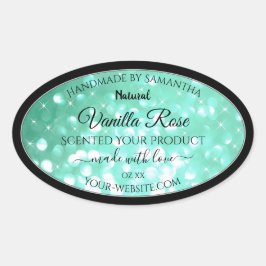 Glamoureuze Blauwgroen Glitter Product Verpakkings Ovale Sticker