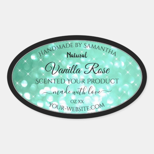 Glamoureuze Blauwgroen Glitter Product Verpakkings Ovale Sticker (Voorkant)