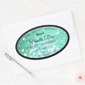 Glamoureuze Blauwgroen Glitter Product Verpakkings Ovale Sticker (Envelop)