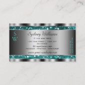 Glamoureuze Blauwgroen Glitter Stars Monogram Silv Visitekaartje (Achterkant)