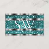 Glamoureuze Blauwgroen Glitter Stars Monogram Silv Visitekaartje (Voorkant)
