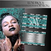 Glamoureuze Blauwgroen Glitter Stars Monogram Silv Visitekaartje