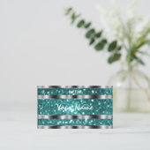 Glamoureuze Blauwgroen Glitter Stars Silver Decor  Visitekaartje (Staand voorkant)