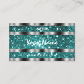 Glamoureuze Blauwgroen Glitter Stars Silver Decor  Visitekaartje (Voorkant)