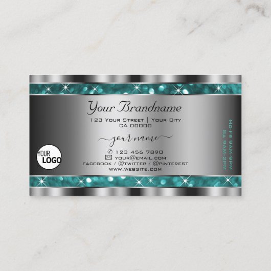 Glamoureuze Blauwgroen Glitter Stars toevoegen Log Visitekaartje (Achterkant)