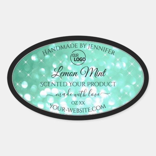 Glamoureuze Blauwgroen Sparkle Glitter Logo — Prod Ovale Sticker (Voorkant)