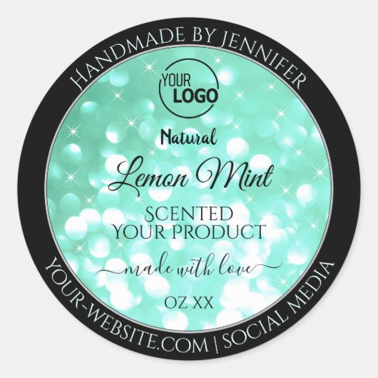 Glamoureuze Blauwgroen Sparkle Glitter Logo — Prod Ronde Sticker (Voorkant)