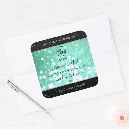 Glamoureuze Blauwgroen Sparkle Glitter Logo — Prod Vierkante Sticker (Envelop)