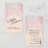 Glamoureuze Bling Pink White Glitter Drips Nail Te Visitekaartje (Voorkant / Achterkant)