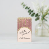 Glamoureuze Bling Roos Gouden Glitter Drip Nail Te Visitekaartje (Staand voorkant)