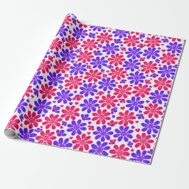Glamoureuze Bloemen Harten Roze en Blauw Cadeaupapier