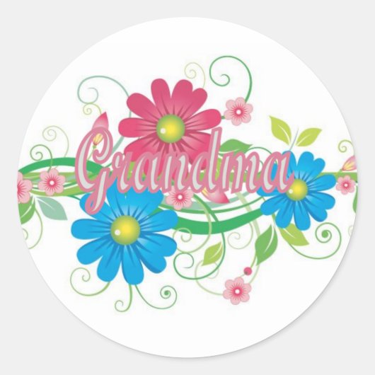 Glamoureuze bloemen oma ronde sticker (Voorkant)