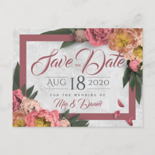 Glamoureuze Bloemenpioenen Ontwerp Save the Date Briefkaart