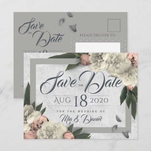 Glamoureuze Bloemenpioenen Ontwerp Save the Date Briefkaart (Voorkant / Achterkant)