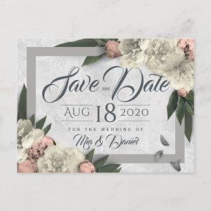 Glamoureuze Bloemenpioenen Ontwerp Save the Date Briefkaart