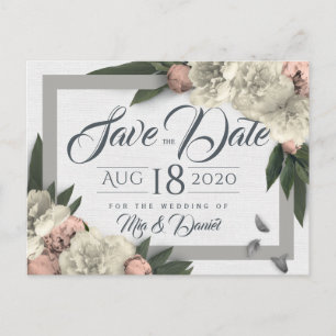 Glamoureuze Bloemenpioenen Ontwerp Save the Date Briefkaart