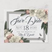 Glamoureuze Bloemenpioenen Ontwerp Save the Date Briefkaart (Voorkant)