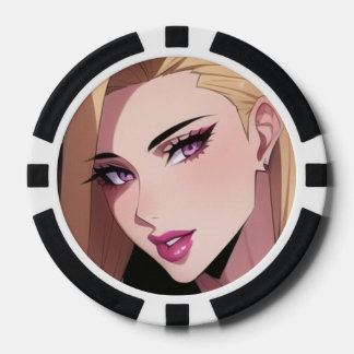Glamoureuze Blonde Webtoon Meisjesportret Poker Chips