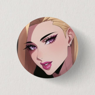 Glamoureuze Blonde Webtoon Meisjesportret Ronde Button 3,2 Cm