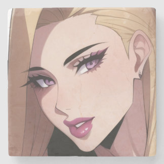 Glamoureuze Blonde Webtoon Meisjesportret Stenen Onderzetter