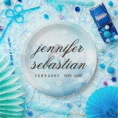 Glamoureuze Blue Bokeh Light monogram bruiloft Papieren Bordje (Feest)