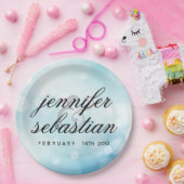 Glamoureuze Blue Bokeh Light monogram bruiloft Papieren Bordje (Feest)