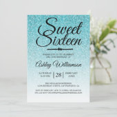 Glamoureuze Blue Glitter Ombre Sweet 16 Verjaardag Kaart (Staand voorkant)