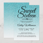 Glamoureuze Blue Glitter Ombre Sweet 16 Verjaardag Kaart (Voorkant / Achterkant)