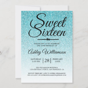 Glamoureuze Blue Glitter Ombre Sweet 16 Verjaardag Kaart