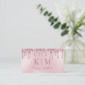 Glamoureuze Blush Roze Glitter Monogram Initialen Visitekaartje (Staand voorkant)