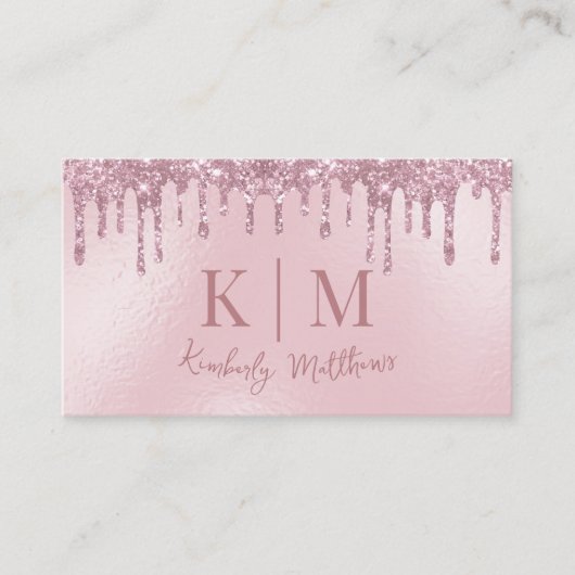 Glamoureuze Blush Roze Glitter Monogram Initialen Visitekaartje (Voorkant)