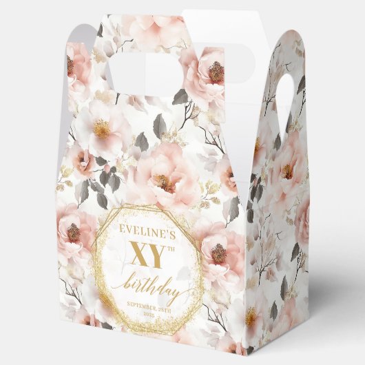 Glamoureuze blush roze rustieke gouden waterverf 8 bedankdoosjes (Geopend)