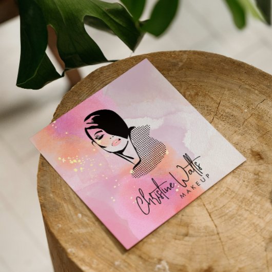 Glamoureuze Blush Roze Waterverf Sparkly Make-up Q Vierkante Visitekaartje