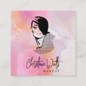Glamoureuze Blush Roze Waterverf Sparkly Make-up Q Vierkante Visitekaartje (Voorkant)