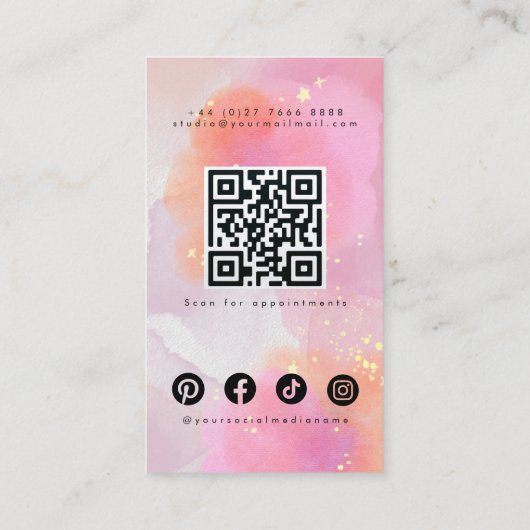 Glamoureuze Blush Roze Waterverf Sparkly Make-up Q Visitekaartje (Achterkant)